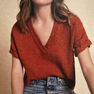 NWT $148 Nation LTD Rust Palma Gauze Short Sleeve V Neck Top